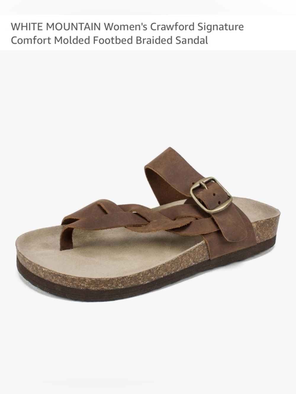 White Mountain Crawford Signature Braided Leather Toe-Loop Sandal in Brown